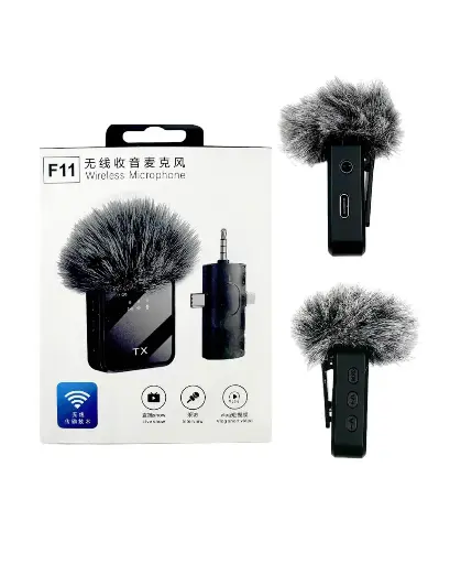 Micrófonos Inalámbricos F11-2 con Receptor 3 en 1, filtro anti viento